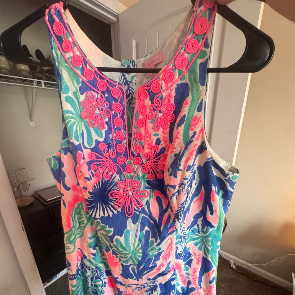 Lily puiltzer Colorful Sleeveless Dress with Pink Embroidery